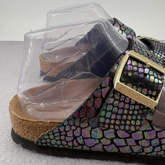 Birkenstock Arizona Sandals 37 US 6-6.5 Iridescent Snake Scale Black Two Strap - Picture 8 of 15